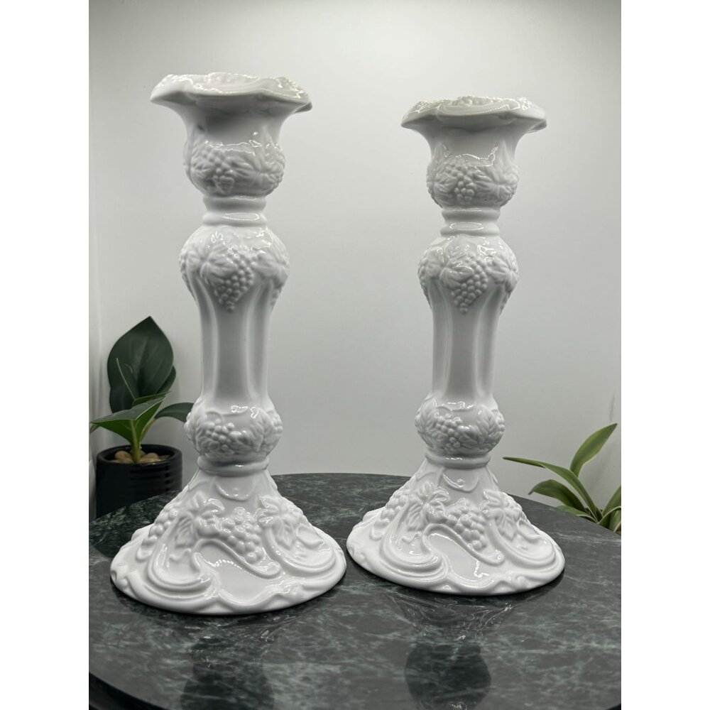 Basic Porcelain by Home Essentials and Beyond Set Of 2 Grape Candle Stick Holder